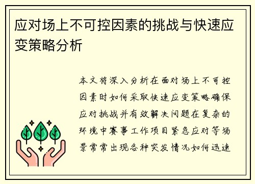 应对场上不可控因素的挑战与快速应变策略分析