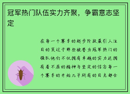 冠军热门队伍实力齐聚，争霸意志坚定