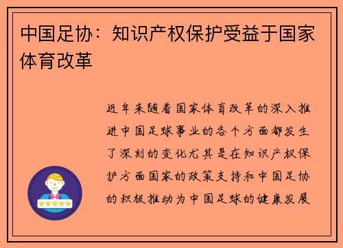 中国足协：知识产权保护受益于国家体育改革