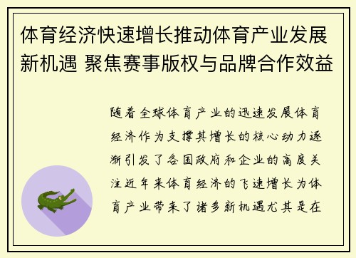 体育经济快速增长推动体育产业发展新机遇 聚焦赛事版权与品牌合作效益