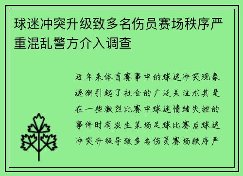 球迷冲突升级致多名伤员赛场秩序严重混乱警方介入调查